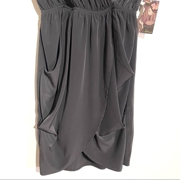 NWT Soprano Nordstrom Evening Dress V-neck Small Gray/ Green Silk Mini Dress - Picture 5 of 13